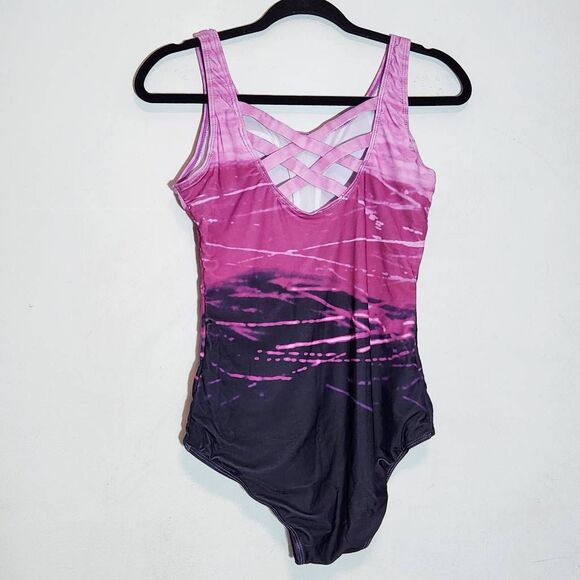 Pink and Purple One-Piece Swimsuit NWOT Size Medium Abstract Print Swimwear - Picture 4 of 8